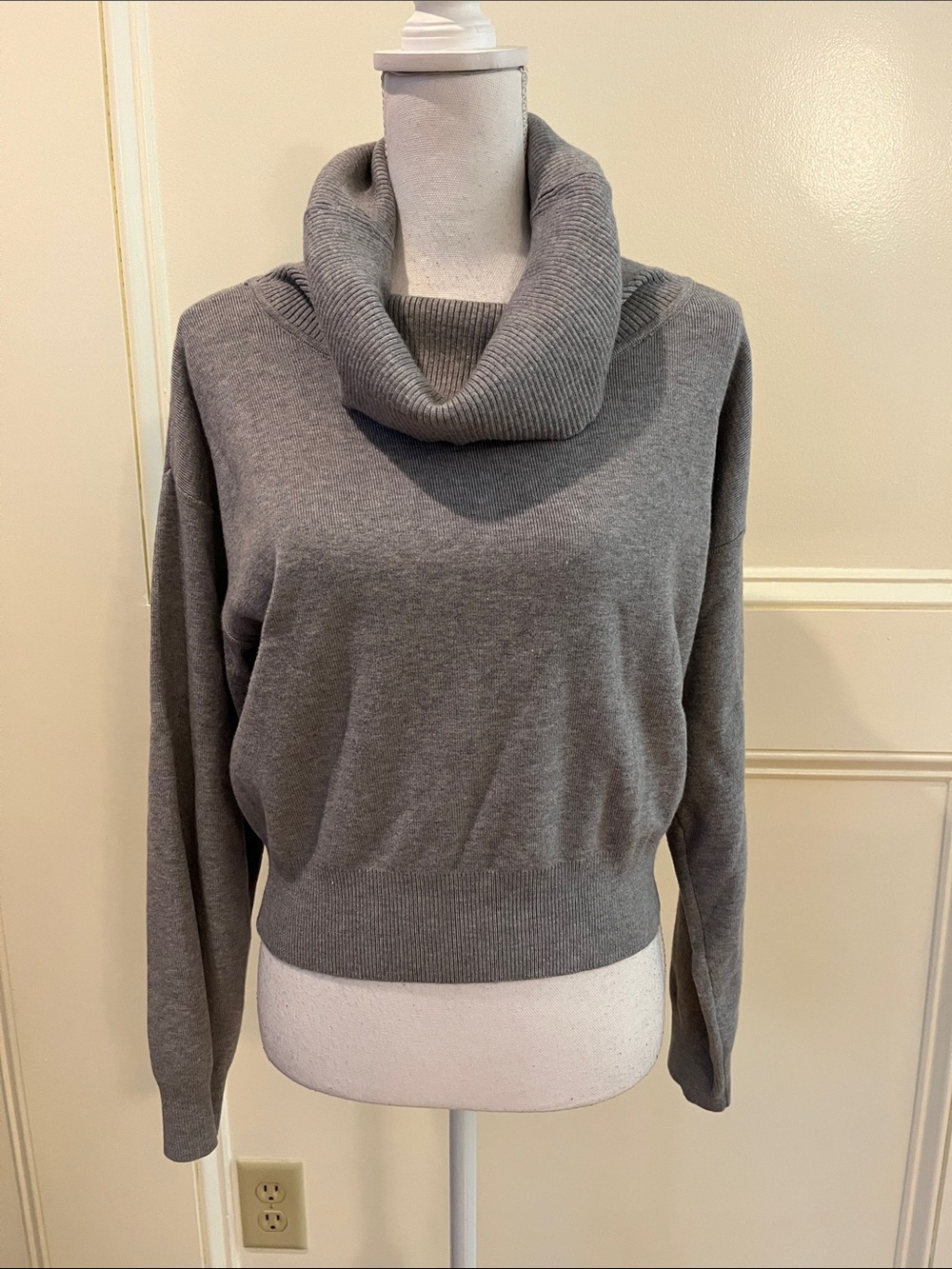 Marled Gray Ribbed Cowl Sweater